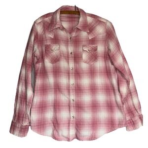 WRANGLER WOMANS M WESTERN Pearl‎ SNAP SHIRT PLAID LONG SLEEVE Cowgirl Rodeo